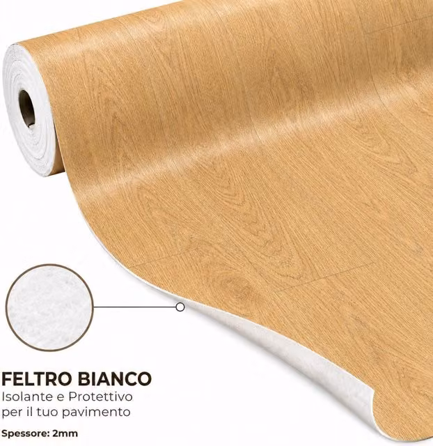 Pavimento Vinilico a Rotolo SOLEILUX Effetto Legno Sabbia Nordica con Feltro Fonoassorbente, Spessore: 2 mm, Dimensioni: 1 x 15 m