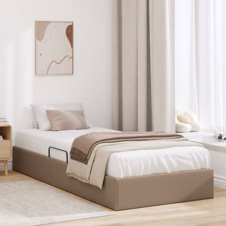 Letto ottomano vidaXL in pelle sintetica color marrone con base a sollevamento, L 90 cm x P 200 cm x H 203 cm