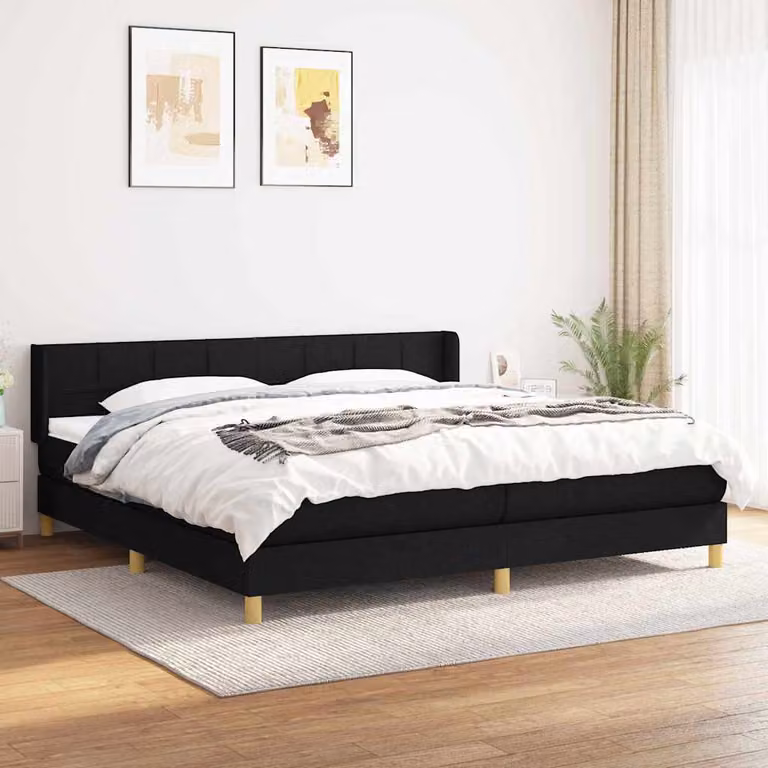 vidaXL Giroletto a Molle con Materasso Nero in Tessuto 200x200 cm