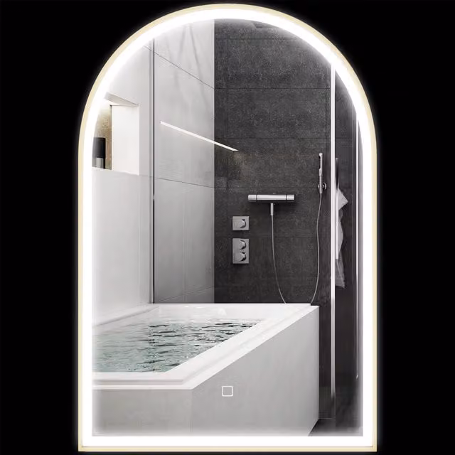 Specchio da bagno HOMCOM con LED e cornice in alluminio, forma rotonda, con interruttore tattile e funzione sbrinamento, disponibile in oro o nero, L: 90 cm, H: 60 cm