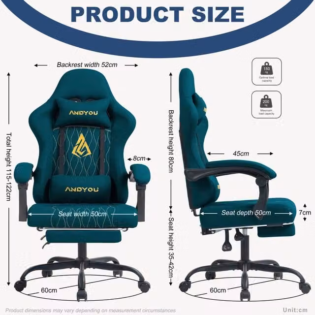 Sedia da Gaming ANDYOU Series Blu Navy con Poggiapiedi e Poggiatesta, Poltrona Ergonomica in Ecopelle PU per Computer e Home Office