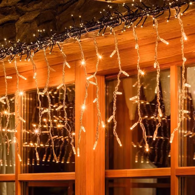 Tenda luminosa a cascata con LED Top Eventi Store, cavo trasparente in PVC, prolungabile, colore bianco caldo, Lunghezza: 5 m