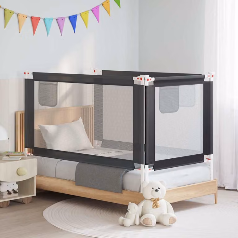 Sponda Letto Sicurezza Bambini vidaXL Grigio Scuro, Estendibile in Tessuto e Metallo, L: 150 cm, H: 25 cm