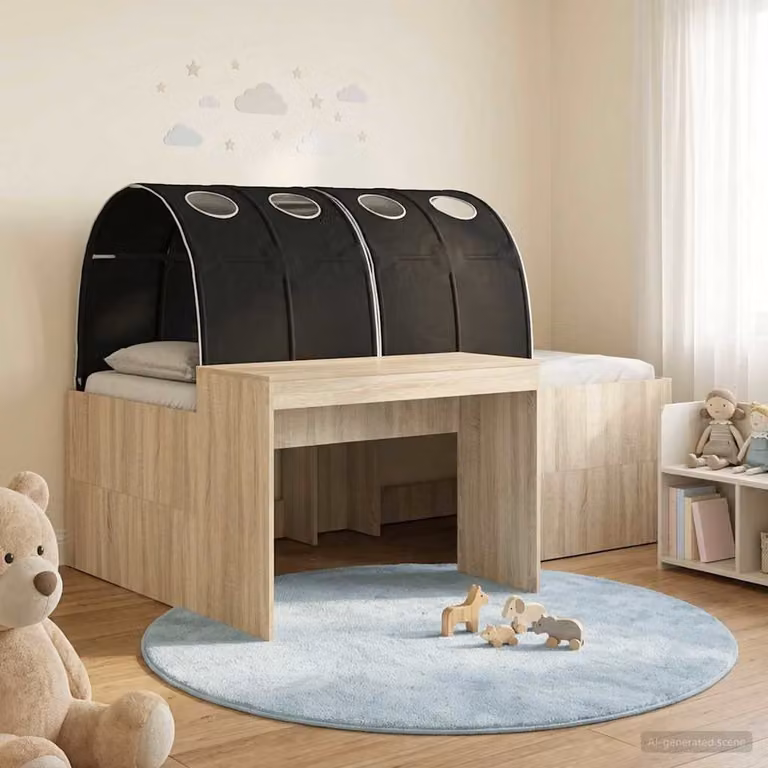 Letto singolo con tunnel per bambini vidaXL in legno ingegnerizzato, Rovere e Nero, L/P/H: 203 x 120 x 75 cm