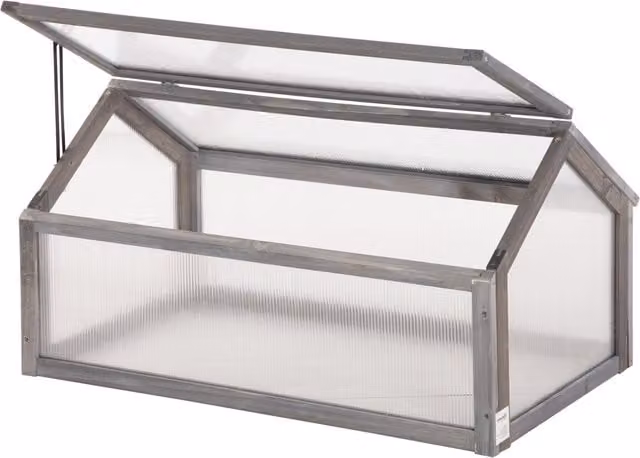 Mini-Serra Outsunny in Legno e Policarbonato con Apertura di Ventilazione, Grigio, L: 90 cm, P: 52 cm, H: 49,5 cm