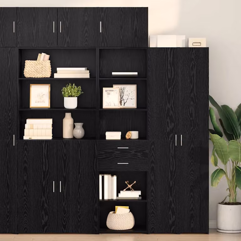 Credenza vidaXL in Rovere Nero con Ante a Battente e Ripiani Interni, L: 50 cm, P: 42,5 cm, H: 225 cm