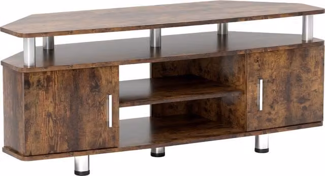 Mobile TV HOMCOM moderno in legno marrone con ante e scomparti aperti per televisori fino a 55 pollici, L 120 cm x P 39,5 cm x H 52 cm