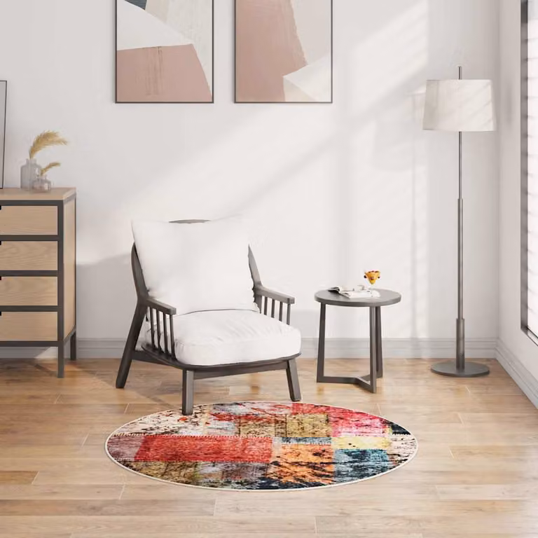 vidaXL Tappeto Patchwork Rotondo Lavabile Multicolore Diametro: 120 cm