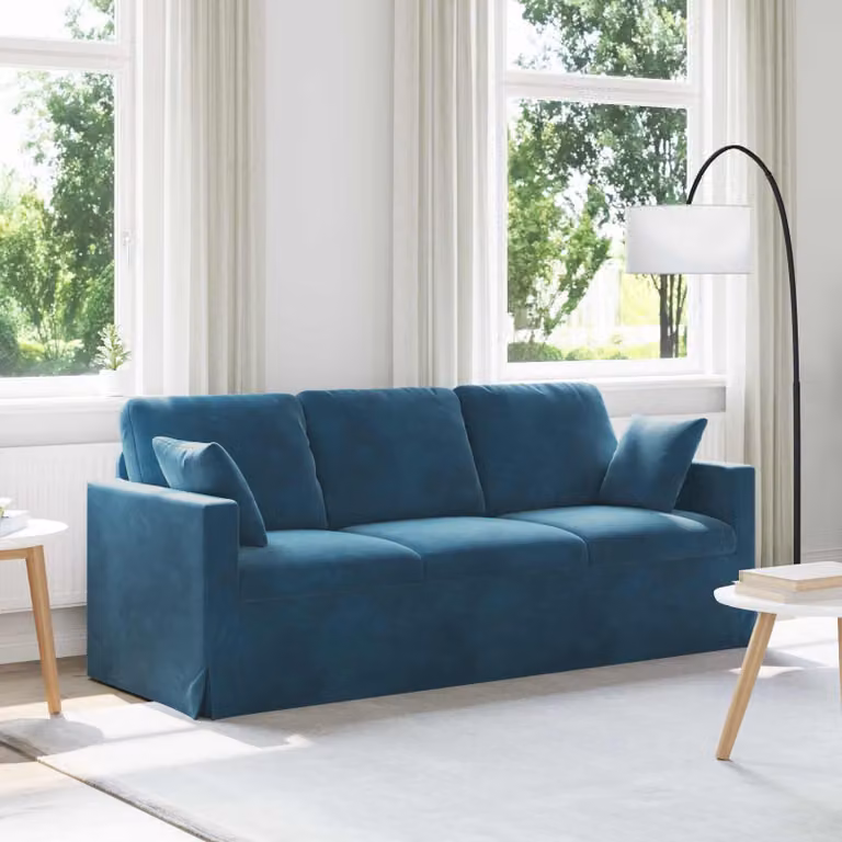vidaXL Divano Moderno in Velluto Blu con Cuscini e Coperture Rimovibili L: 198 cm, P: 78 cm, H: 80 cm