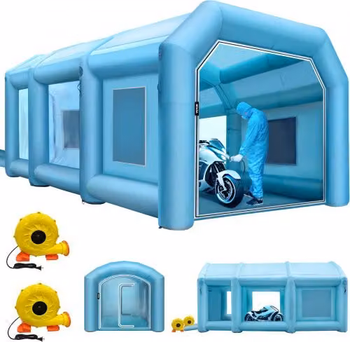 VEVOR Cabina di Verniciatura Gonfiabile Blu per Auto con Sistema di Filtrazione e Ventilatore in Oxford e PVC L: 9 m, P: 6 m, H: 4 m