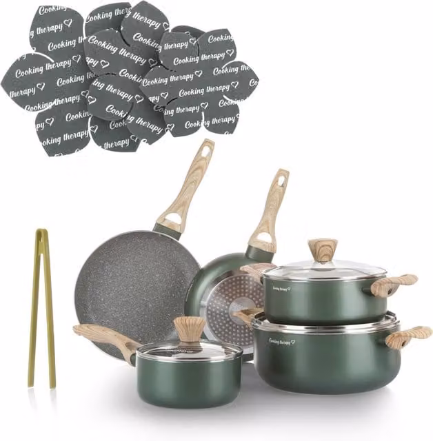 Set di pentole e padelle Kasanova Cooking Therapy da 12 pezzi, antiaderente in alluminio e ceramica, colore verde