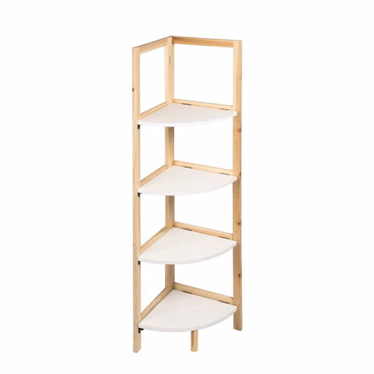 Scaffale Angolare Multiuso VESTIAMO CASA Linea Woodhandy in Legno di Abete con 4 Ripiani, Bianco, H 108,5 x L 27 x P 27 cm