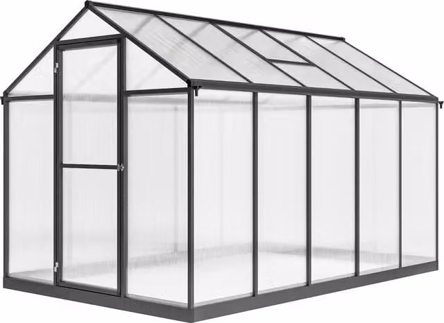 Serra da giardino Outsunny in alluminio e policarbonato trasparente con finestre superiori regolabili, L/P/H: 303 x 183 x 195 cm