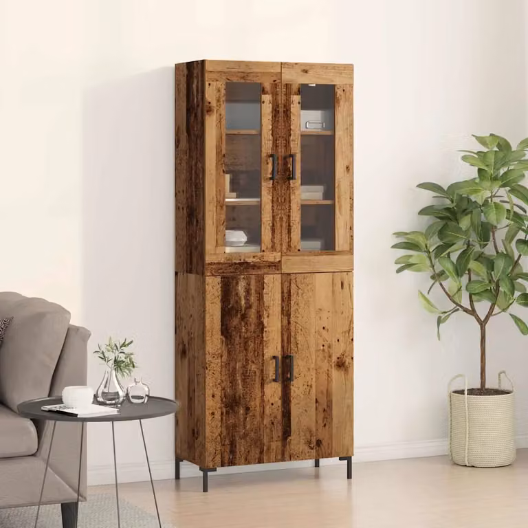 Set di 2 credenze vidaXL in legno e vetro marrone con ante in vetro per soggiorno L/P/H: 69,5 x 34 x 180 cm