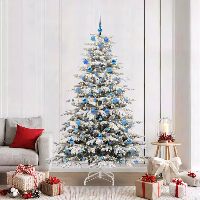 Albero di Natale artificiale vidaXL bianco con luci LED bianco caldo e rami pieghevoli, Altezza: 210 cm