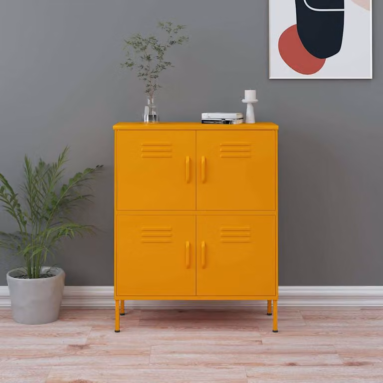 Armadietto da parete vidaXL in metallo giallo opaco con ante a battente, L: 80 cm, P: 35 cm, H: 101,5 cm