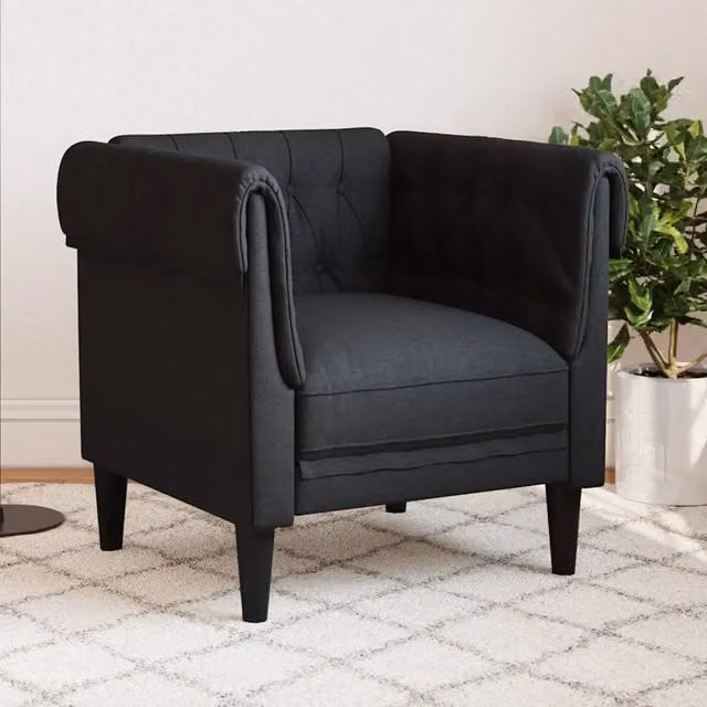 Poltrona Chesterfield nera vidaXL in tessuto con struttura in legno massiccio