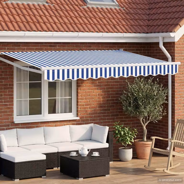 Tenda retrattile manuale vidaXL con LED, blu e bianco, L: 3 m, P: 2,5 m