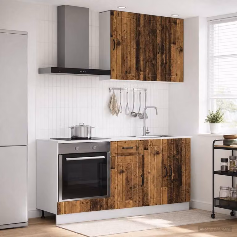 vidaXL Unità Cucina LUCCA 5 Pezzi in Legno Antico Marrone con Ante a Battente e Cassetti