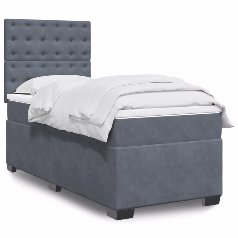 vidaXL Giroletto a Molle Ibrido con Materasso in Velluto Grigio, L/P: 90 x 200 cm