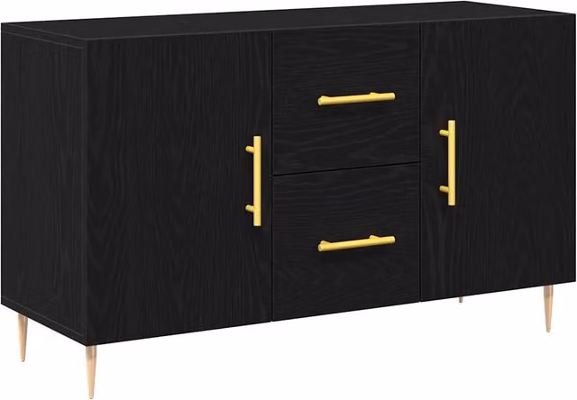 Credenza moderna in legno multistrato Rovere e Nero per soggiorno o sala da pranzo L: 100 cm, P: 36 cm, H: 60 cm