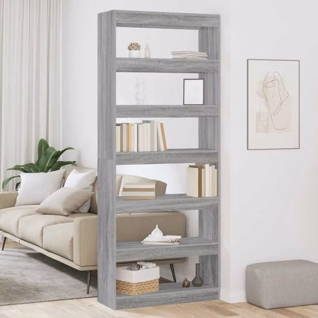 Libreria moderna vidaXL a 6 livelli in MDF grigio, L 80 cm x P 30 cm x H 198 cm