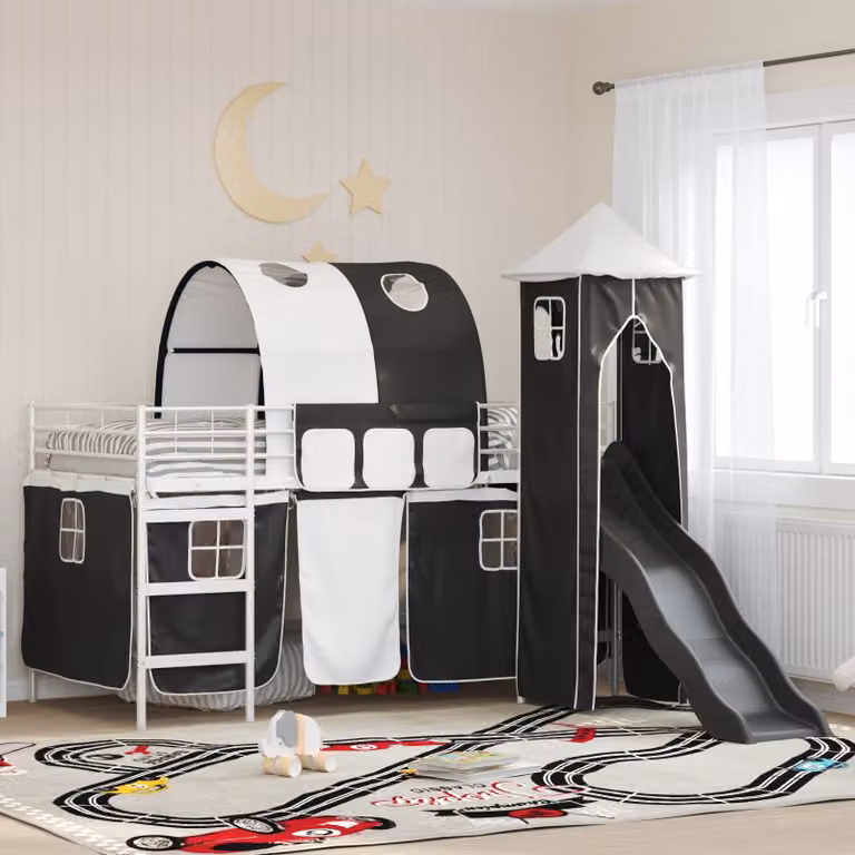 Letto a castello moderno vidaXL per bambini in metallo Bianco, Nero e Blu L/P/H: 200 x 80 x 205 cm