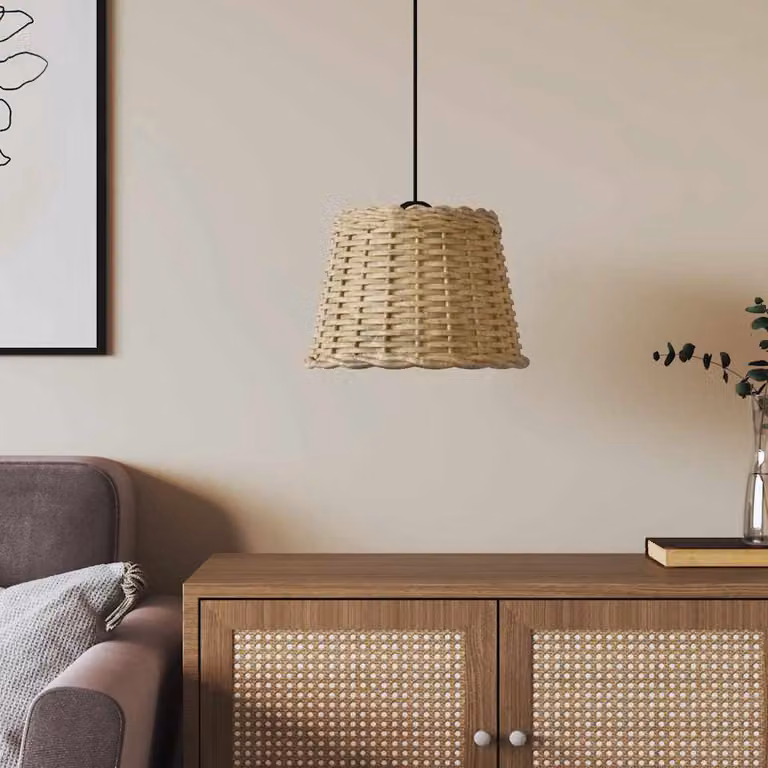 Paralume da Soffitto boho in rattan e metallo vidaXL, colore marrone e beige, Ø 30 cm x H 20 cm, attacco E27