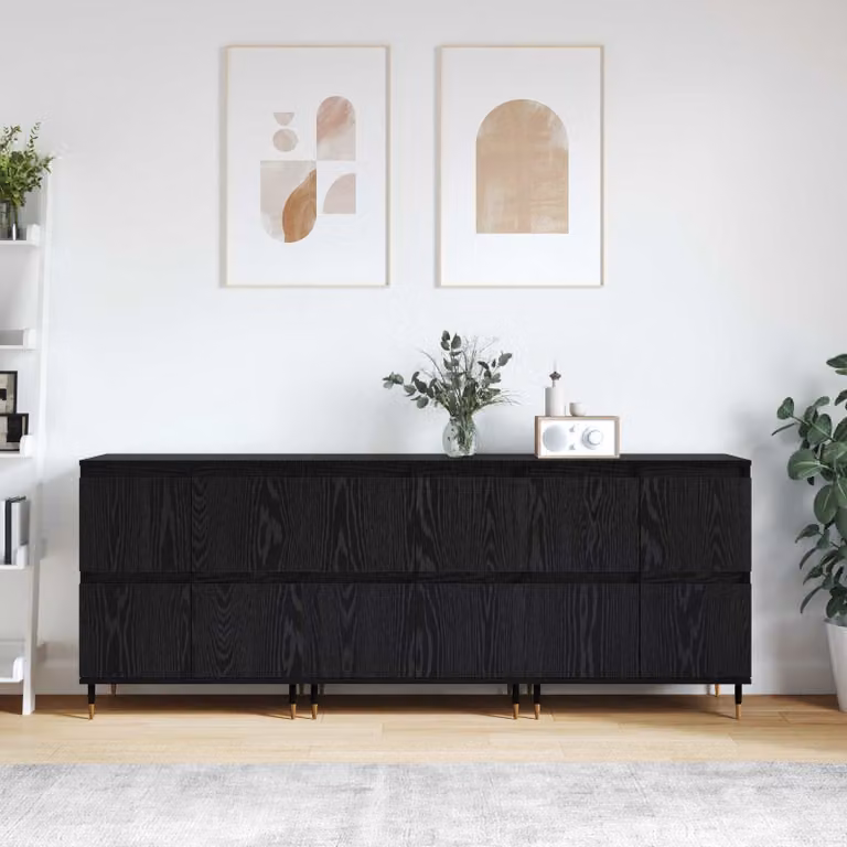 Armadio moderno vidaXL in legno 3 pezzi Rovere Nero L: 60 cm, P: 35 cm, H: 70 cm