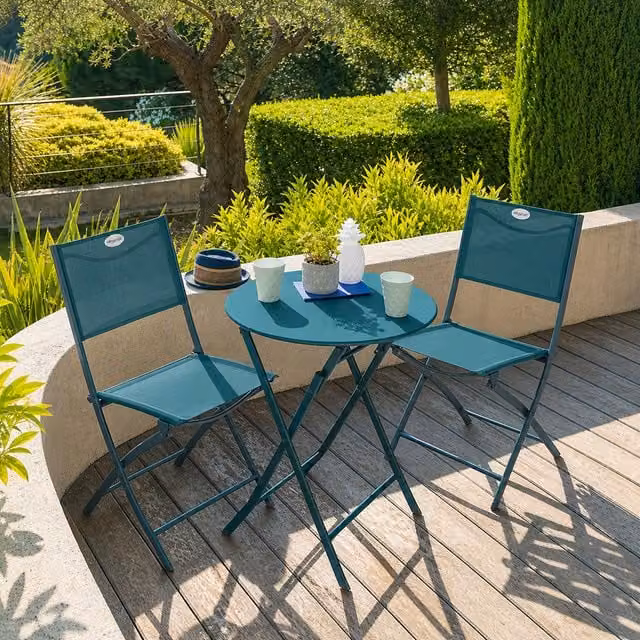Tavolo da giardino tondo Hesperide in metallo azzurro L: 60 cm, H: 71 cm