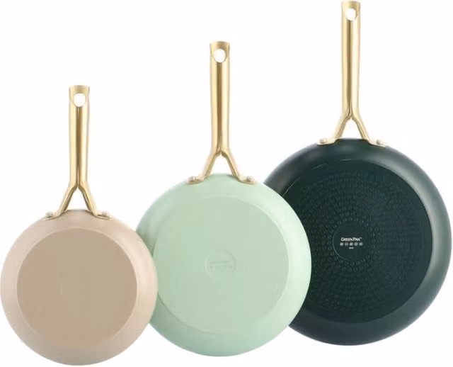 Set di 3 padelle GreenPan Shades in alluminio riciclato con rivestimento in ceramica antiaderente, compatibili con induzione, colore verde beige