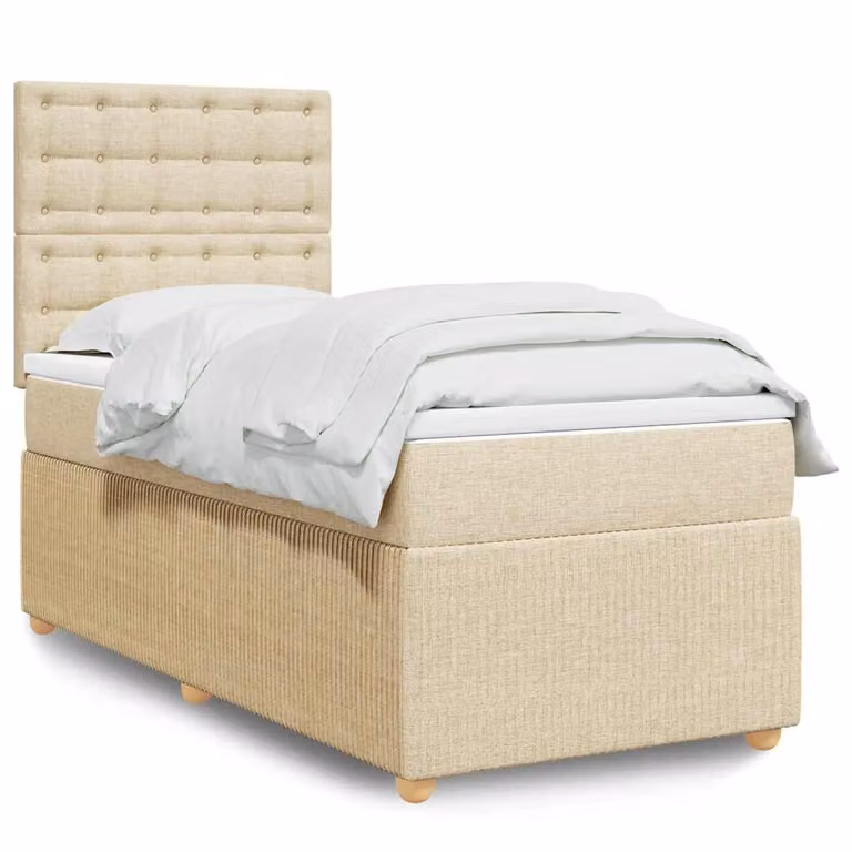 vidaXL Giroletto a Molle Ibrido con Materasso in Tessuto Beige, L/P/H: 90 x 200 cm
