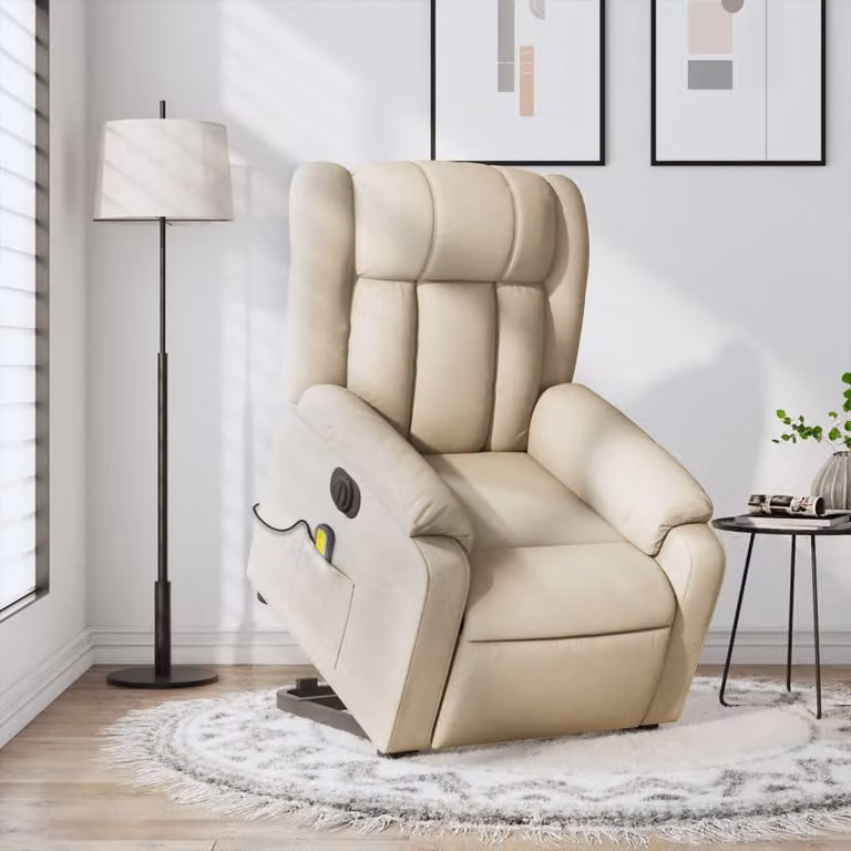 Poltrona Alzapersona Massaggiante Elettrica vidaXL in Tessuto Beige con Braccioli