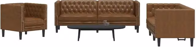 Set di Divani Chesterfield vidaXL in Similpelle Marrone da 3 Posti per Soggiorno