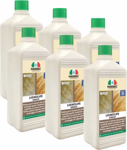 Olio-cera LIGNOLIFE per parquet rovinato, base acqua, effetto opaco, trasparente, confezione da 6 x 1 l