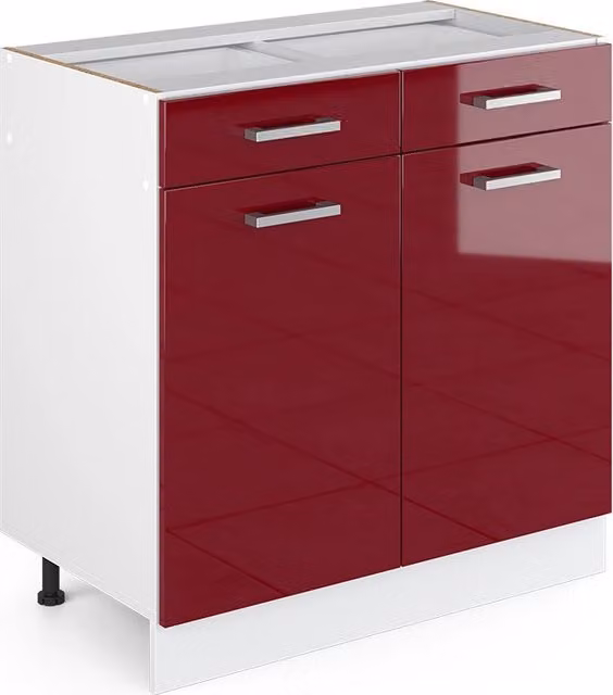 Base cucina universale Vicco R-Line rossa lucida con ante e cassetti, larghezza: 80 cm
