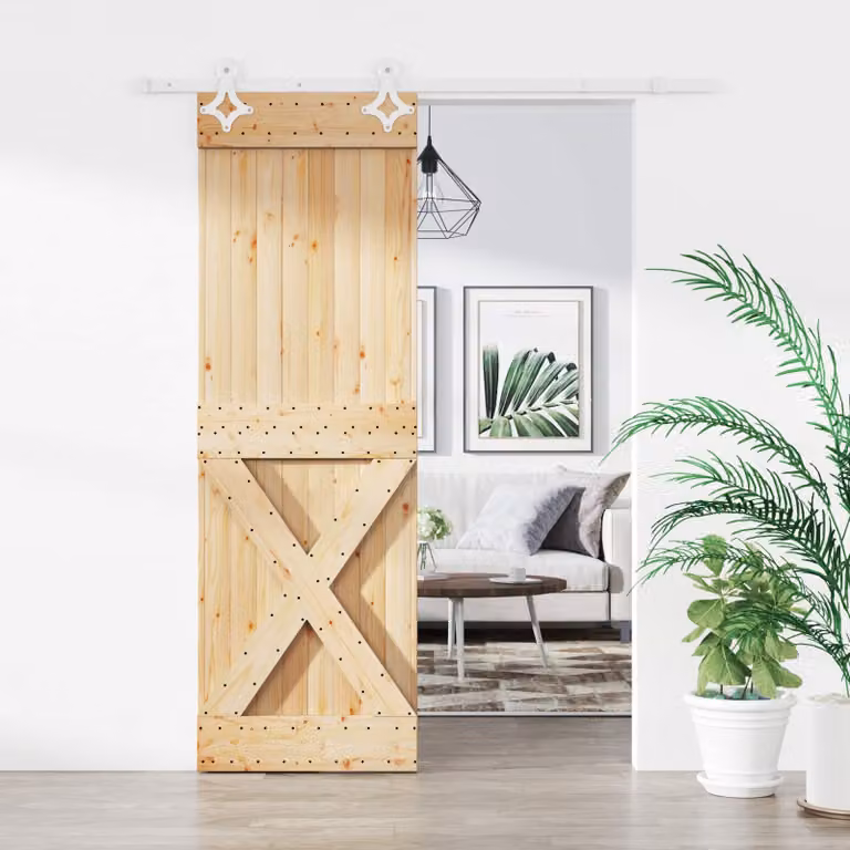 Porta scorrevole moderna vidaXL in legno e acciaio, colori naturale e bianco, L: 70 cm, H: 210 cm