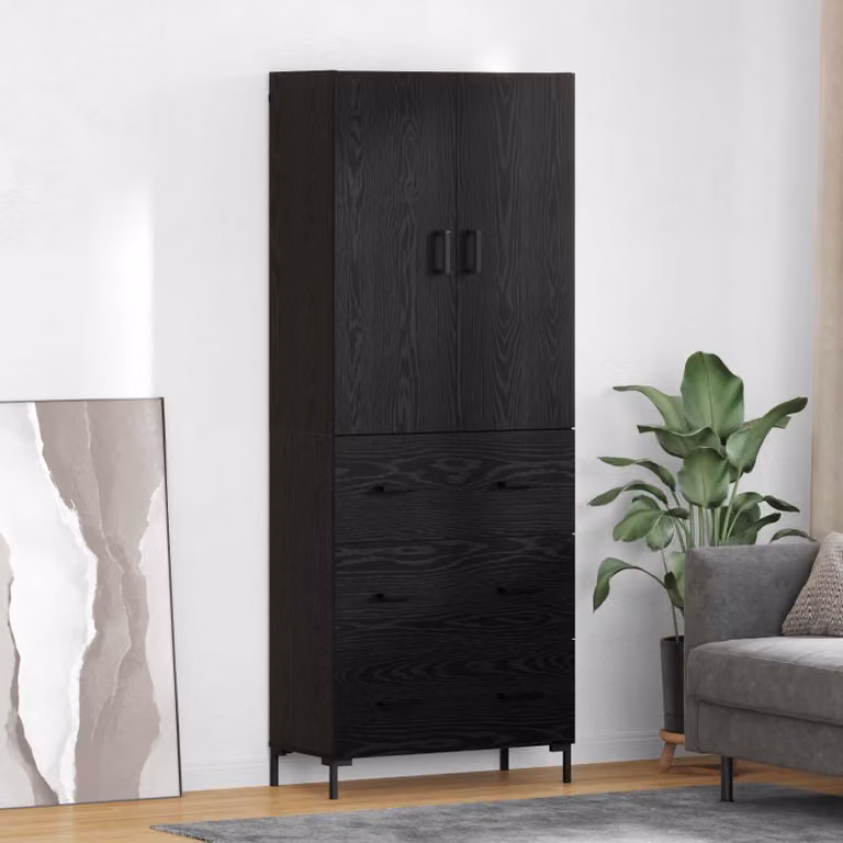 Credenza moderna vidaXL in MDF nero opaco con ante a battente e ripiani interni, L: 69,5 cm, P: 34 cm, H: 180 cm