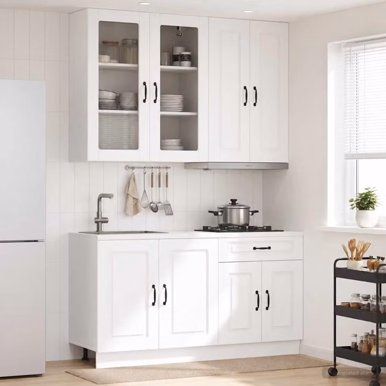 Set di 4 unità cucina moderne vidaXL KALMAR in legno MDF bianco con ante in vetro