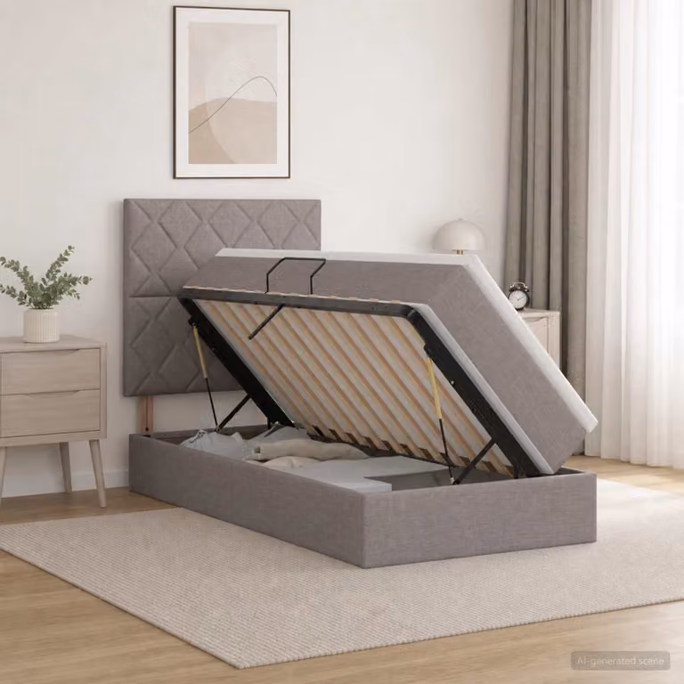 Letto con contenitore e materasso vidaXL in tessuto beige e grigio, L/P/H: 204 x 90 x 128 cm