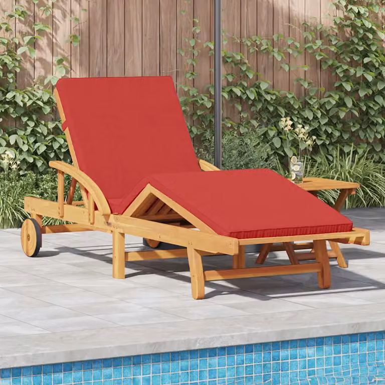 vidaXL Lettino da sole moderno in legno di acacia trattato, colore rosso/marrone, con poggiatesta regolabile
