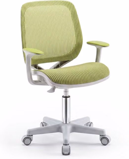 Sedia da scrivania girevole per bambini DESIGN IN, colore verde, con braccioli e ruote, altezza regolabile
