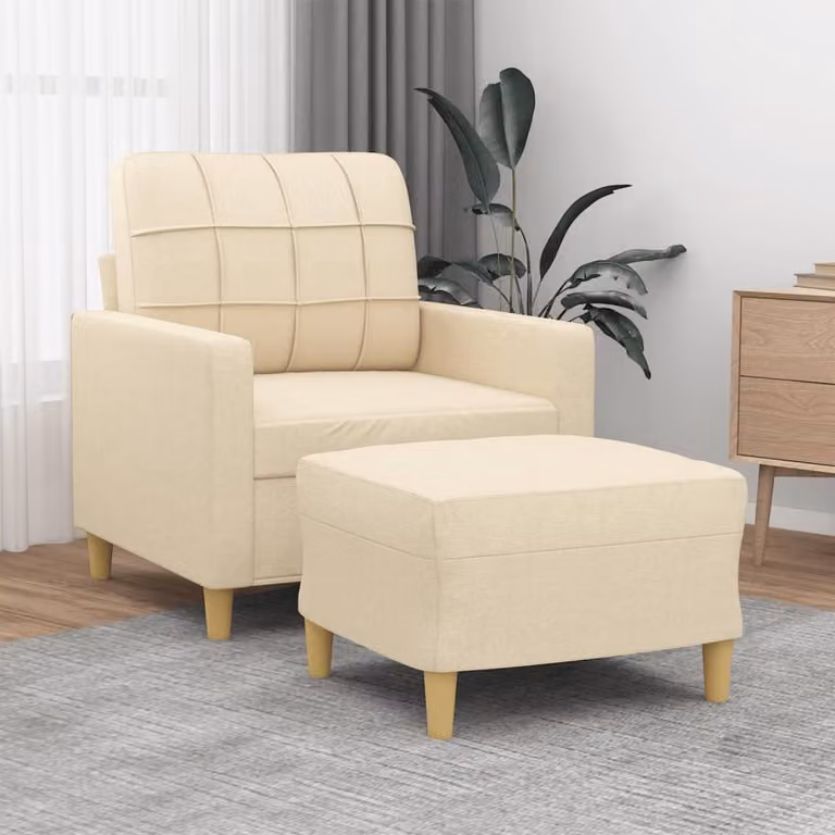 Poltrona con Poggiapiedi vidaXL Beige in Tessuto con Braccioli e Design Moderno