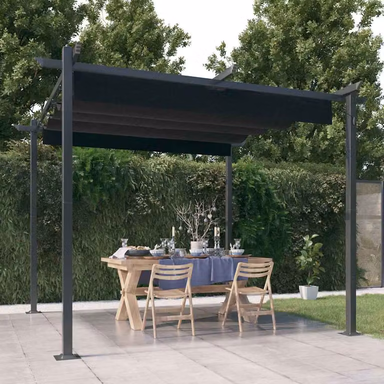 vidaXL Pergola da Giardino con Tetto Retrattile in Acciaio e Poliestere, L: 300 cm, P: 300 cm, H: 220 cm, Antracite