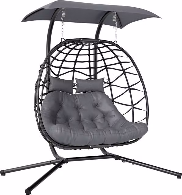 Sedia a dondolo Outsunny con cuscini e tettuccio parasole, struttura in acciaio verniciato grigio scuro