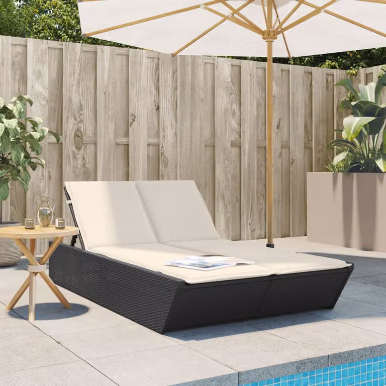 vidaXL Lettino Prendisole Doppio in Polyrattan Nero con Cuscini Impermeabili e Poggiatesta Regolabile
