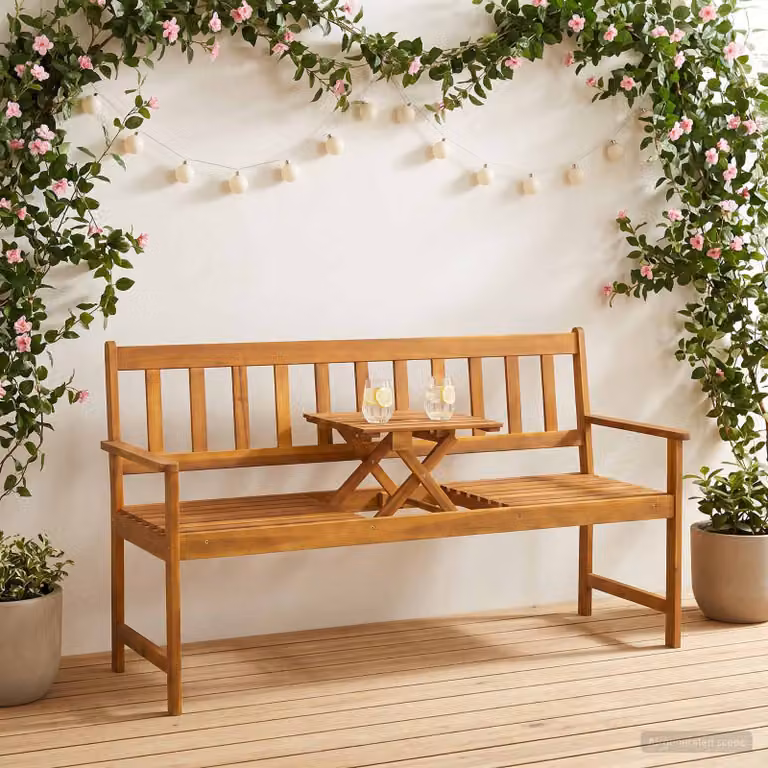 Panca da giardino vidaXL in legno di acacia massello marrone con braccioli L/P/H: 158 x 55 x 89 cm