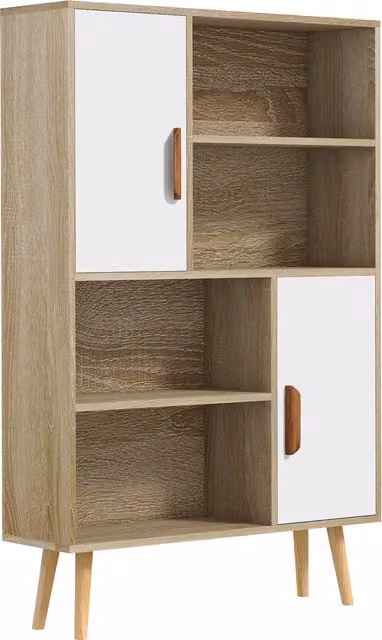 Libreria scandinava HOMCOM in legno di quercia con 4 nicchie e 2 armadi, L/P/H: 80 x 24 x 123 cm