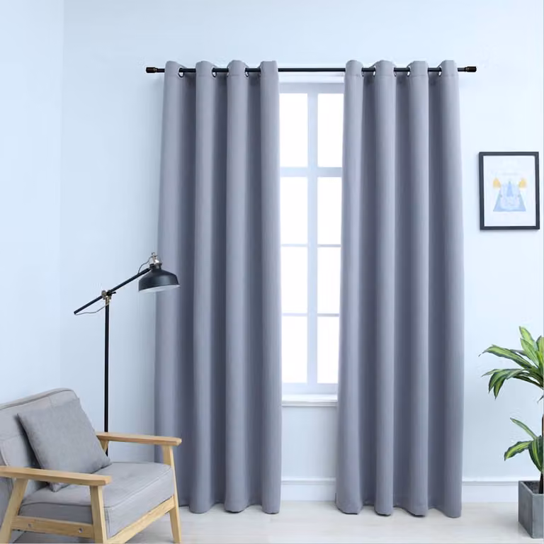 Set di 2 tende oscuranti vidaXL in poliestere grigie con anelli in metallo L 140 cm x H 175 cm