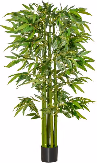 Pianta di Bambù Artificiale HOMCOM Verde con Vaso Nero, Altezza: 160 cm